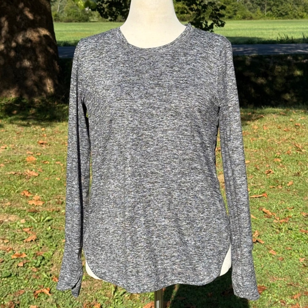 Athleta Gray Space Dye Long Sleeve Thumbhole Activewear Top Medium Athleisure